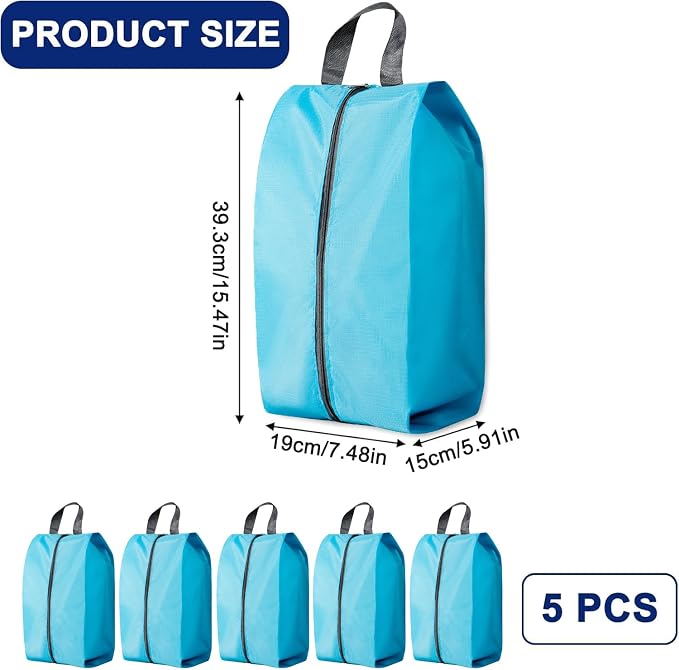 5Pcs Large Travel Shoe Bags Portable Travel Gifts Shoe Organizer with Zipper Closure, Waterproof Nylon Shoe Storage Organizer with Handle Travel Bags For Men and Women, Blue - Image 2