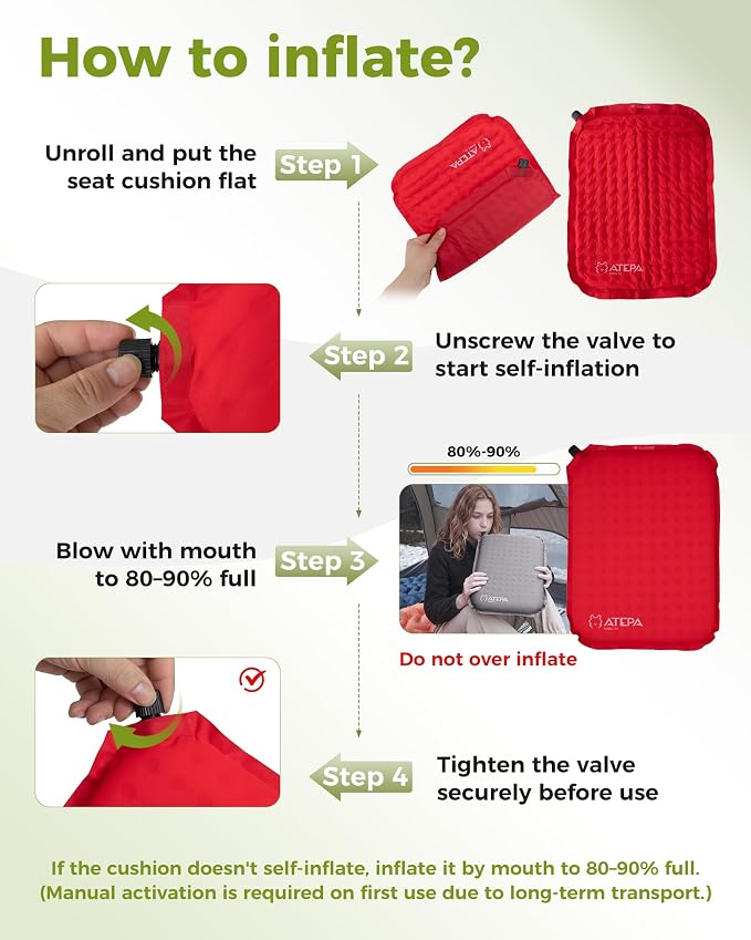 ATEPA Inflatable Seat Cushion | 2" & 2.5" Foam Core Seat Pad, Self Inflating, Compact, Stadium, Airplane, Travel, Camping, Hiking, Sports events - Image 6