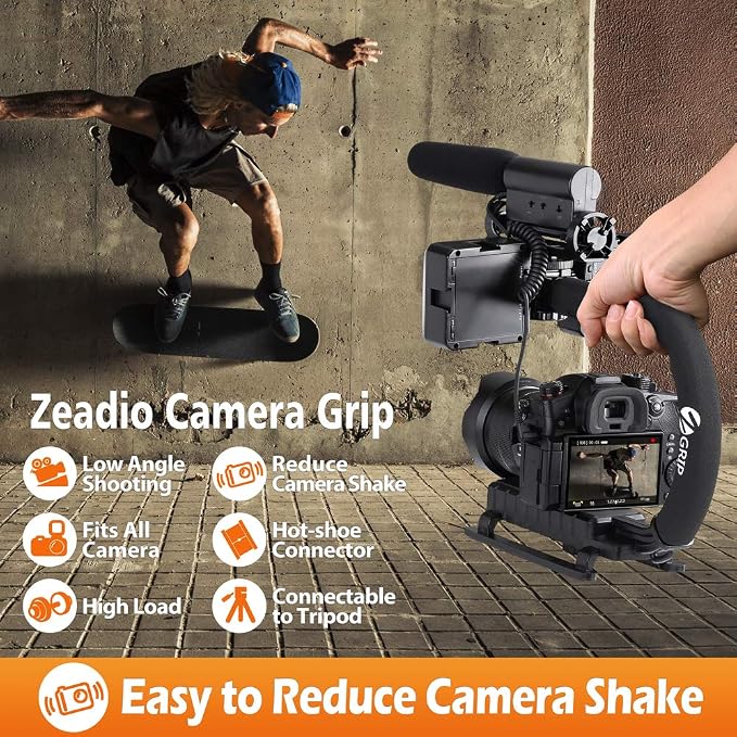Zeadio Video Handheld Stabilizer, Triple Cold-Shoe Handle Grip with Smartphone Holder、360° Ball Head Mount, Compatible with All Camera Sport Camera DSLR Smartphone - Image 3