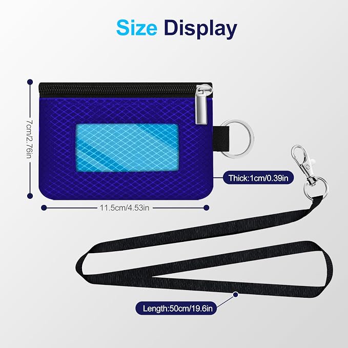 Minimalist RFID Blocking Small Wallet with ID Window,WaterResistant Zip Id Case Wallet with Lanyard Keychain for Cards,Cash,Travel,Women,Men (Sapphire Blue/Lake Blue) - Image 5