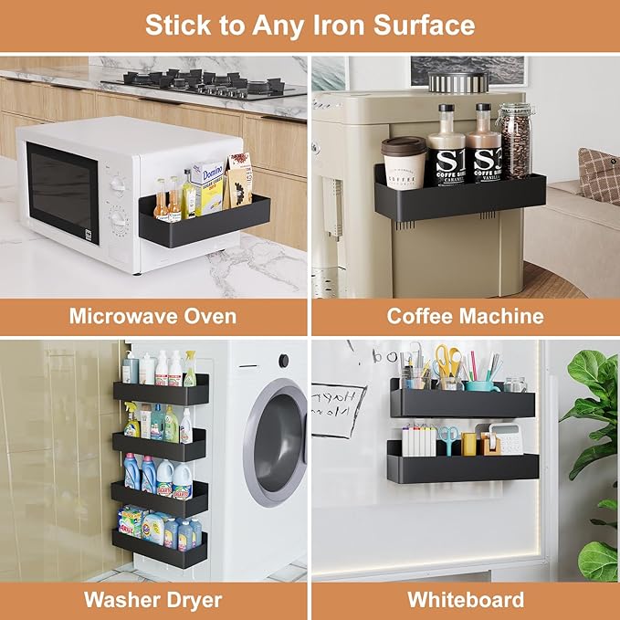 Mystozer Magnetic Spice Rack for Refrigerator, Kitchen Organizer and Storage Shelf, Black (4 Pack)… - Image 5