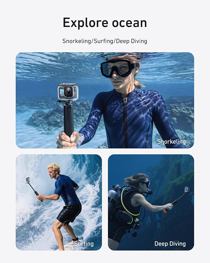 TELESIN Waterproof Case Combo for Action 6 Underwater Housing Shell Cage + Floating Stick 60M/196FT Deep Diving Scuba Snorkeling with Quick Release Bracket Screw Action 6 Accessories - Image 3