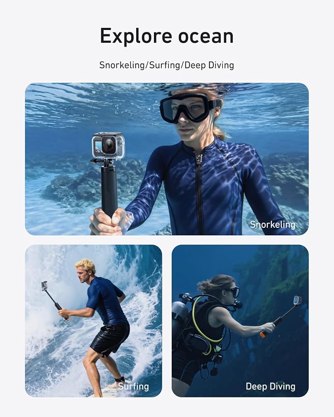 TELESIN Waterproof Case With Floating Stick for DJI Action 5 Pro Action 4/3 Camera, with Anti-Fog Underwater Housing Shell Cage Supports 60M/196FT Deep Diving Scuba Snorkeling with Quick Release Screw - Image 2