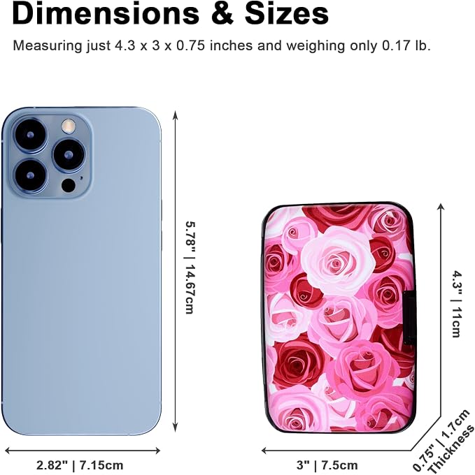 Credit Card Holder, Metal Card Wallet RFID Blocking Mini Slim Aluminum Business Hard Card Case for Women Men (Roses) - Image 5