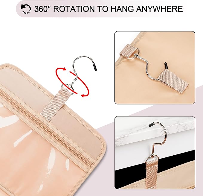 Travel Hanging Toiletry Bag for Women, Extra Large Makeup Bag, Holds Full-Size Shampoo, with Jewelry Organizer Compartment, Waterproof Cosmetic Bag, Toiletries Kit Set with Trolley Belt, Baby Pink - Image 7