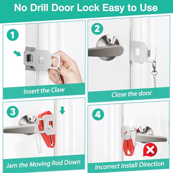 Portable Door Lock Travel Door Locks for Hotel Rooms Apartment Locks Home Security Defender Door Lock Latch Extra Door Locker from Inside Safety Door Locks for Travelers Portable Lock for Door - Image 8