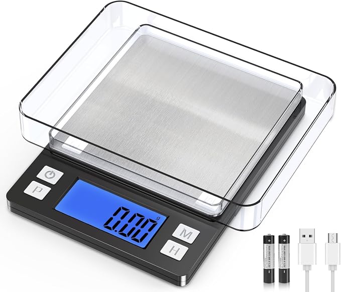 BOMATA 0.01g Small Digital Gram Scale, Upgraded 1kg Jewelry Scale | USB Rechargeable, Larger Display, Hold Function, High Precision, Grams and Ounces for Herb, Coin, Powder,Yeast, Kitchen Black by BOMATA