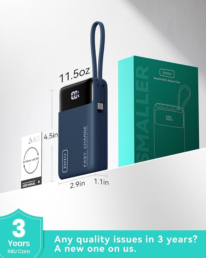 INIU 20000mAh Portable Charger, Smaller 45W Fast Charging Travel Power Bank | Flight-Safe, Built in USB-C Cable, Travel Essential, Battery Phone Pack for iPhone 17 16 Pro, Samsung S26, iPad etc, Blue - Image 8