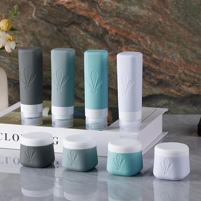 INSFIT travel bottles for toiletries 8 Pack, Leak proof Travel Size Toiletries Containers with toiletry bag, Squeezable Silicone Bottles & Cream Jars, Travel Essentials BPA-Free kit for Shampoo - Image 6