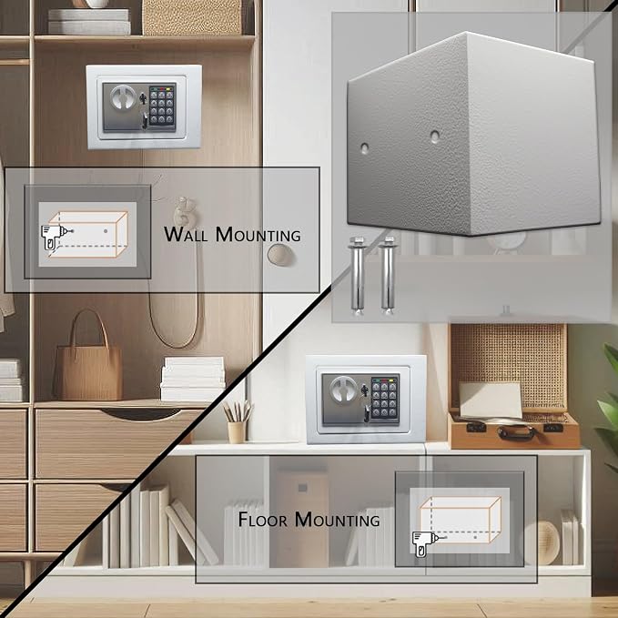 Yuanshikj Small Steel Security Safe Box with Keypad,Key;0.23 Cu Ft, White | Electronic Digital Secure,9.1" W x 6.7" D x 6.7" H,Hidden for Home Dorm Apartment Hotel Office Cash Jewelry Storage - Image 3