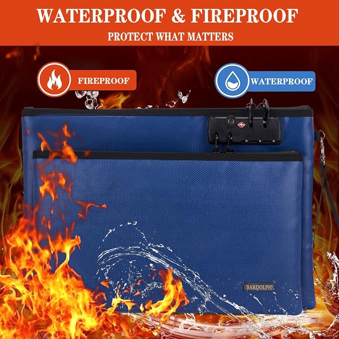Fireproof Document Bag, Fireproof Money Bag with Lock and Zipper for Cash, FireproofBag Money Pouch, Fire Safe CashBag BankerBag, Notary Supplies (blue, Large) - Image 2
