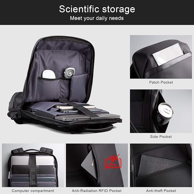 VGOAL 15.6 Inch Laptop Backpack Business Travel Anti-Theft Slim Backpack with USB Charging Port and RFID Pocket, Black, for Men and Women - Image 2