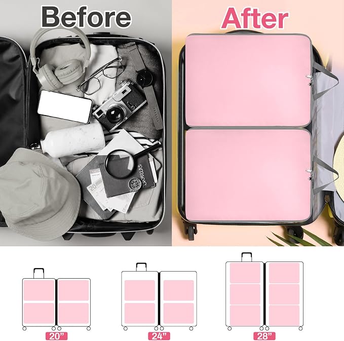 Hosuly 6 Pcs Large Ultralight Compression Packing Cubes for Travel 17.3 x 12.6'' XL Large Expandable Luggage Storage Organizers for Save Space Family Long Trips (Pink) - Image 5