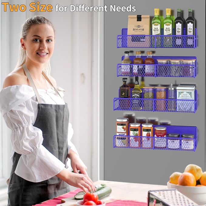 DTUQYX Magnetic Spice Rack for Refrigerator, 4 Pack 100% Metal Strong Magnet Fridge Shelves, Space Saving Spice Organizer, No Drilling Home Kitchen Laundry Room Storage Organization, Purple Blue - Image 5