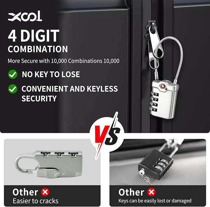 TSA Approved Locks for Luggage, 2 Pack Combination Travel Steel Cable Lock, Re-settable 4 Digit Padlocks with Inspection Indicator, Alloy Body Keyless Padlock for Lockers, Backpacks, Bags - Silver - Image 5