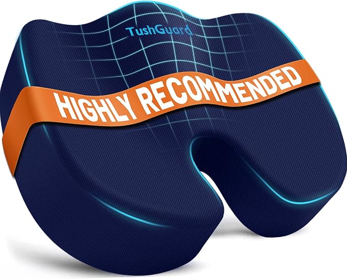 Memory Foam Seat Cushion for Office Chair, Car Seat, Blue, XXL | Office Chair Cushion for Car, Airplane - Chair Pad for Long Sitting Sciatica, Hip, Coccyx,Tailbone Pain Relief, Butt Pillow by TushGuardSeatCushonsPillows