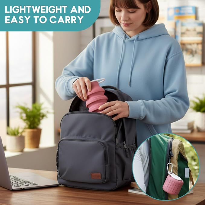 LemonRoad 2 Pcs 20 oz Portable Collapsible Water Bottles Reusable Silicone Foldable Water Bottle Lightweight Leakproof Expandable for Gym Traveling Camping Hiking Sports (Pink,Teal Blue) - Image 5
