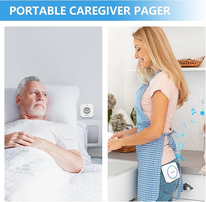 Wireless Portable Caregiver Pager Panic Emergency Call Button | Personal Alarm for Elderly/Kids/Pregnant/Patients, Detachable Lanyard, 2-Pack Alert Bells, Can't Be Used Alone - Image 3