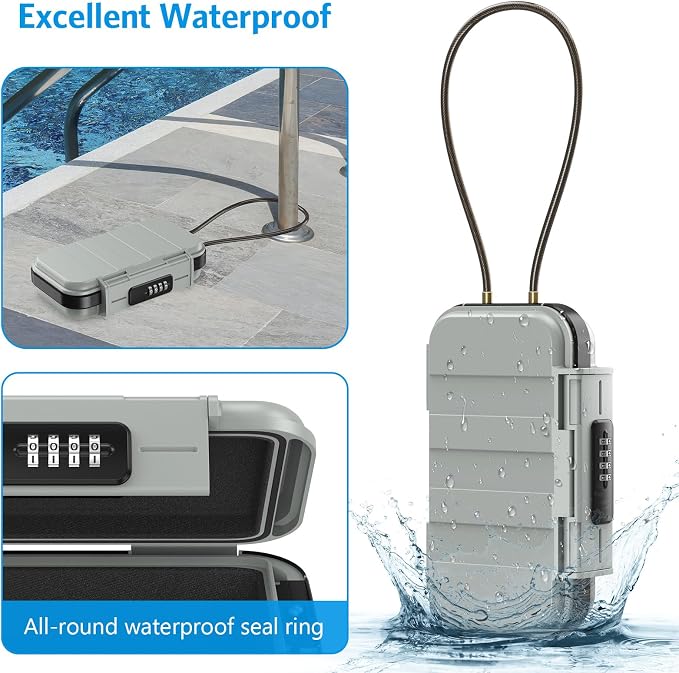 AMIR Portable Safe Box, Combination Security Case LockBox with Code, Waterproof Anti-Theft Mini Travel Safe Box with Removable Chain, Security Box for Home,Office, Grey - Image 2