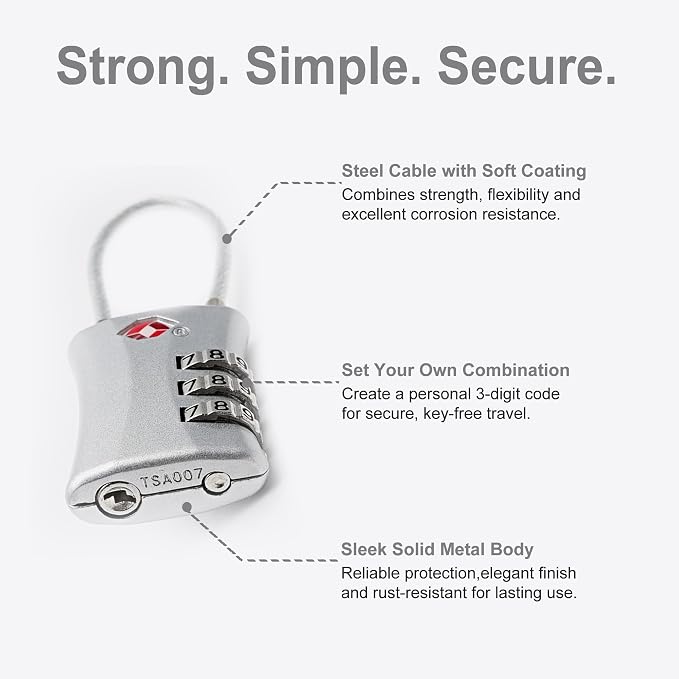 Suitcase Locks TSA Approved, Small Padlock Combination, TSA Locks for Luggage, Combo Travel Padlock with Code for Backpack, Gym Locker, Ammo Can, Gun Case, Bag Zipper, Box (Black+Silver) - Image 4