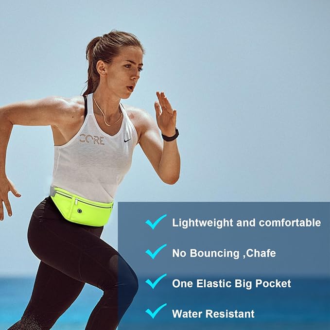 Slim Running Belt for Women Men,Runners Fanny Pack Phone Holder,Money Belt,Running Gear Accessories,with 3 Pockets (Fluorescent green) - Image 5