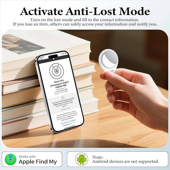 Air Tracker Tags-4 Pack Work with Apple Find My (iOS Only) 100dB Sound | 5.3 Smart Bluetooth Tracker, Smart Tag with Keychain/Lanyard, Item Finder for Luggage/Key/Suitcase, Replaceable - Image 5