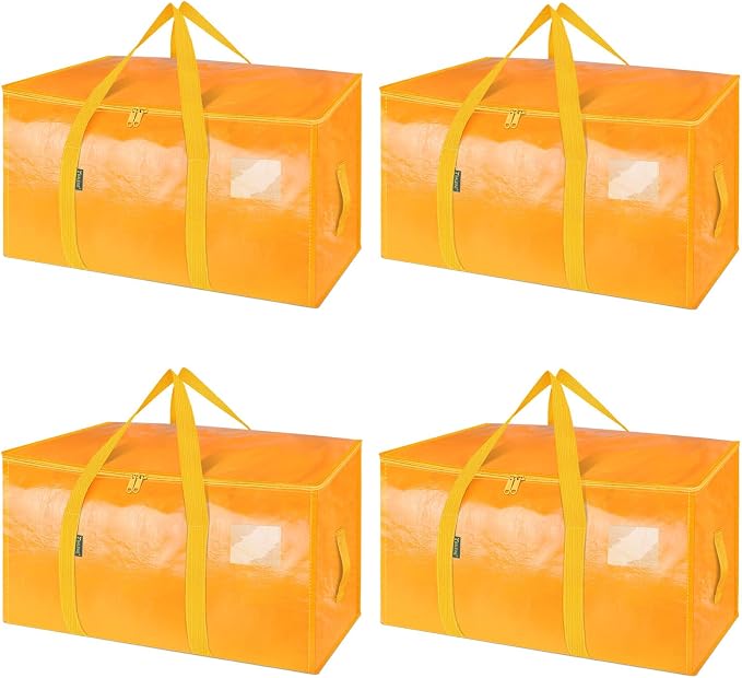 BALEINE 4-Pack Oversized Moving Bags with Reinforced Handles, Heavy-Duty Storage Tote for Clothes, Moving Supplies (Light Yellow, 4-Pack) by BALEINE