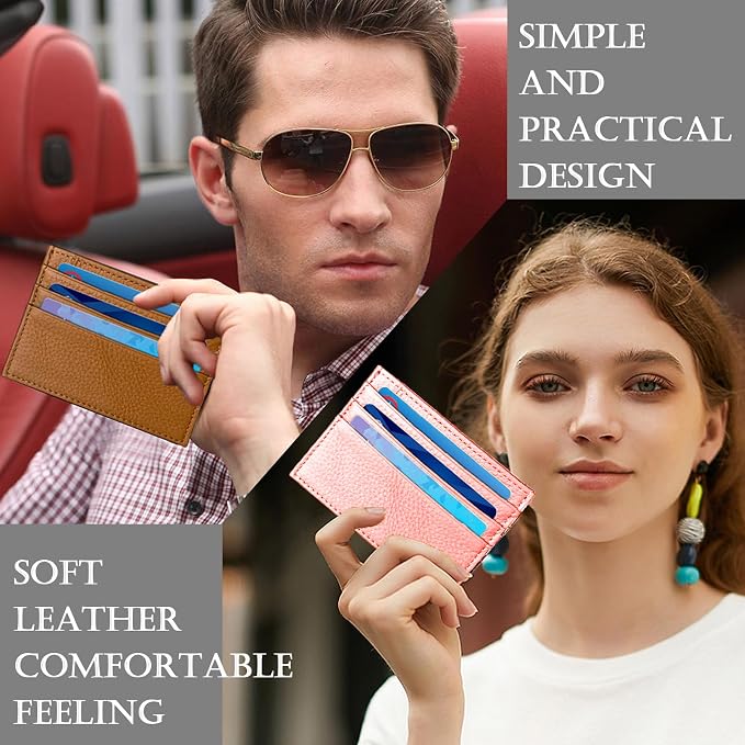WOXVM Credit Card Holder Wallet RFID Blocking Slim Credit Card Cases Holder Premium Leather Minimalist Front Pocket Small Wallet with 6 Card Slots and 1 Pockets for Men Women (Pink) - Image 5