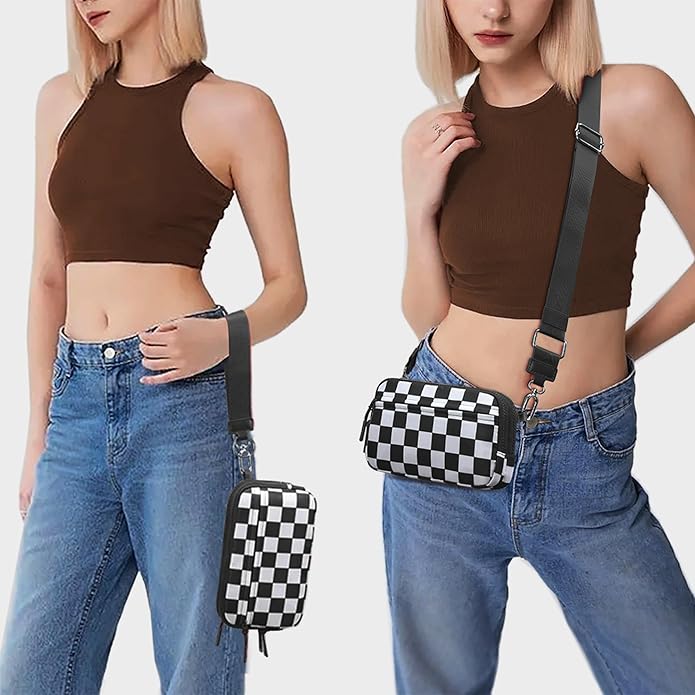FODOKO Wristlet wallets for Women RFID crossbody bags with 4 Zippers | Checkered quilted nylon with credit card slots, cell phone organizer, and coin purse for travel and everyday carry - Image 2