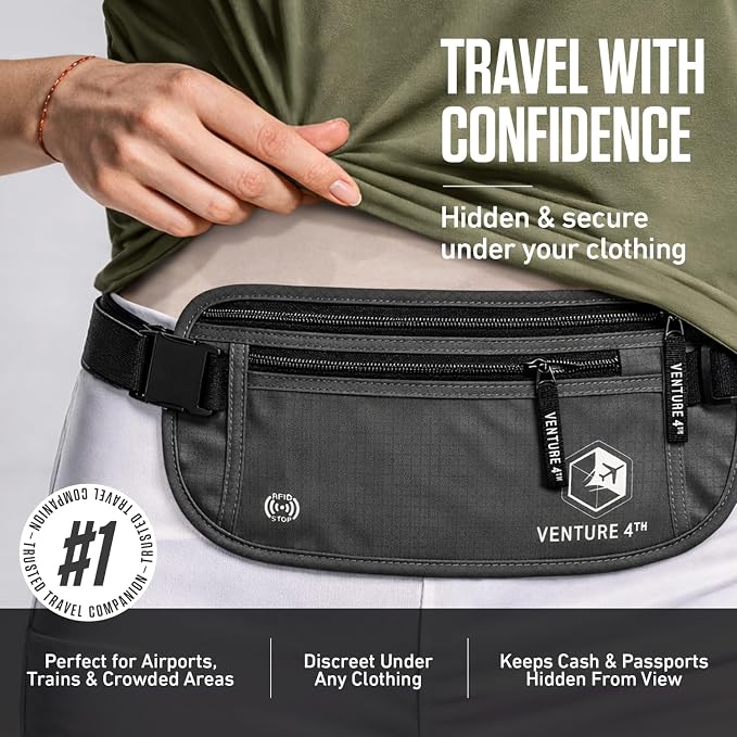 VENTURE 4TH Travel Money Belt with 7 RFID Sleeves - Gray - Image 6
