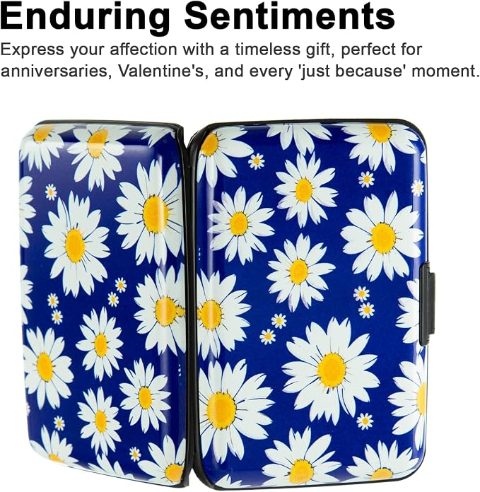 Credit Card Holder for Women Men RFID Blocking Wallet Small Business Metal Slim Mini Aluminum Hard Case (White Flowers Chamomile) - Image 6
