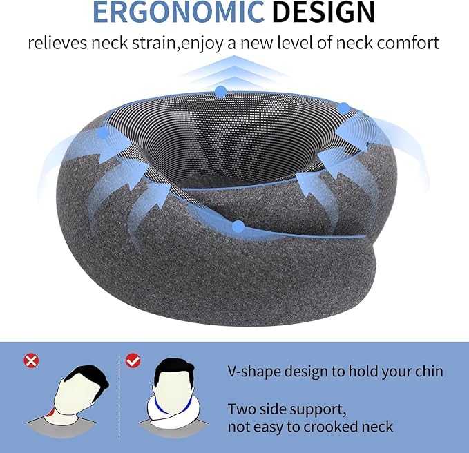 Neck Pillow Airplane, Travel Pillows for Airplanes | Memory Foam Adjustable Portable Neck Pillow for Traveling, Car Rides, and Home Use (Dark Gray) - Image 3