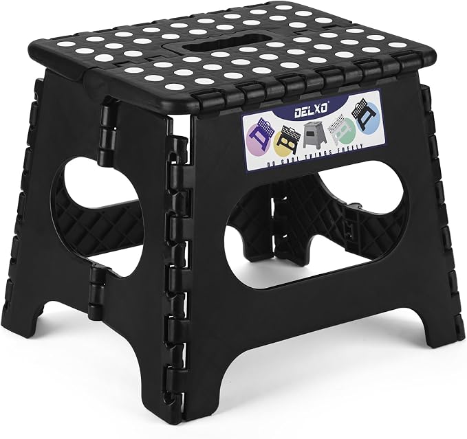 Delxo Folding Step Stool 11 Inch,300 Lbs Step Stool for Kids & Adults Black | Foldable Step Stool 11",Non-Slip Foot Stools with Handle,Lightweight Collapsible stools for Kitchen,Bathroom,Bedroom,Garden by Delxo