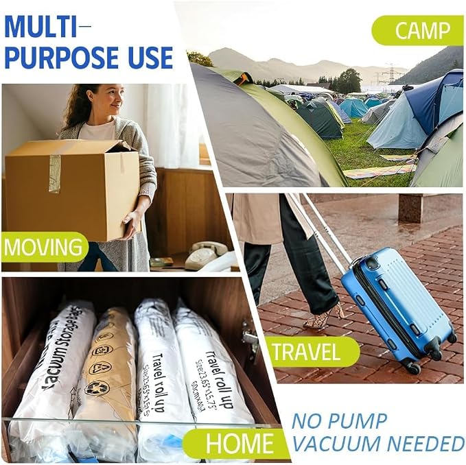 12-Piece Travel Vacuum Storage Bags—Roll-Up Compression Bags to Save Space in Luggage, for Camping, and for Storing Clothing—No Pumping Required, 23.65” X 15.75” - Image 7