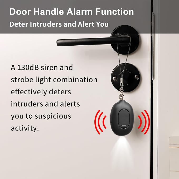 3-in-1 Personal Security Set – 130dB Personal Safety Alarm, Door Handle Alarm & LED Flashlight, Maximum Strength Pepper Spray Gel, Flip-Top Safety Cap, Adjustable Hand Strap for Runners - Image 5