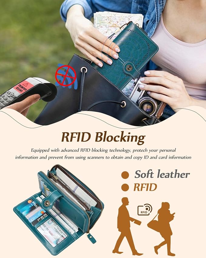 TFKGS Wallet for Women RFID Blocking Leather Large Capacity Card Holder Ladies Phone Clutch Travel Long Purse Wristlet | RFID Blocking - Image 5