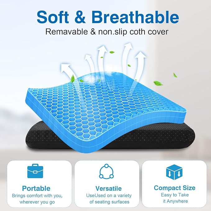 Demine Gel Travel Seat Cushion – Portable Airplane & Stadium Cushion – 16.5" x 12" Gel Grid Design for Ultimate Comfort – Foldable Cushions for Commute, Airplanes, Camping, Bleachers - Image 3