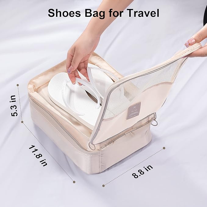 Shoe Bag for Travel, Travel Shoe Bag for Packing, Hold 3 Pairs of Shoes, Travel Essentials for Flying Shoe Organizer Shoe Storage Bag for Travel Light Beige - Image 3