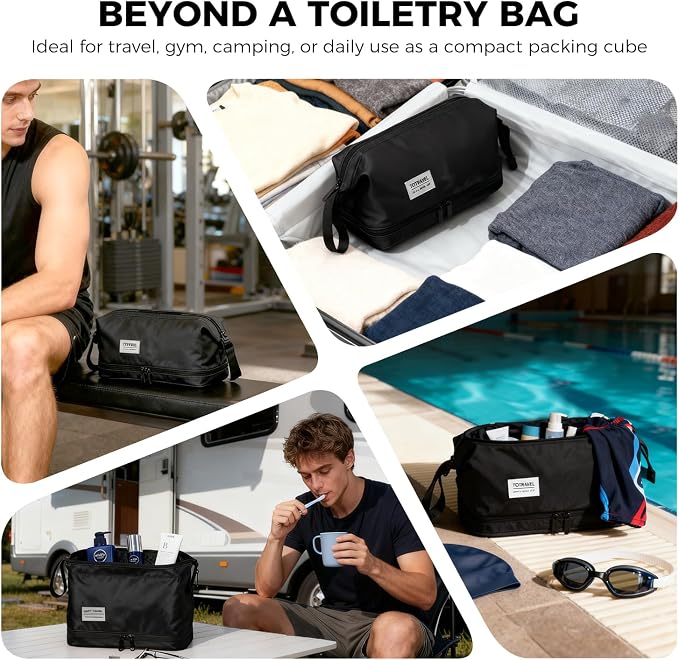 Travel Toiletry Bag Water-resistant with Hanging Hook for Mens Large Packing with Waterproof Wet/Dry Compartment Travel Shower Bags Travel Toiletry Organizer Dopp Kit Shaving Bag - Image 4
