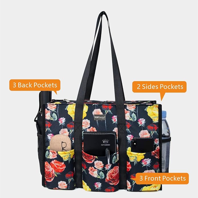 TOPDesign Utility Water Resistant Tote Bag with 13 Pockets, Top Zipper Closure & Thick Bottom Support, for Working Women - Image 3