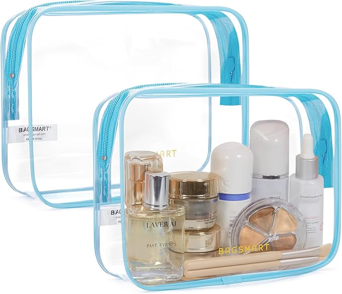 BAGSMART Clear Toiletry Bag 2-Pack TSA Approved Water-Repellent, Blue | Carry on Travel Accessories Bag, Airport Airline Quart Size Bags for Women Men, Makeup Cosmetic Bag by BAGSMART
