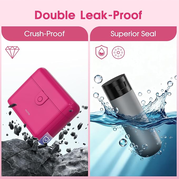 Travel Bottles TSA 4x2oz With Case Leak-Proof Hot Pink | Durable ABS hard case, press-to-unlock, 4 individual compartments, wide-mouth bottles for easy fill, leak-proof seals - Image 3