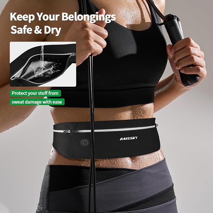 Slim Running Belt Fanny Pack for Men Women, Running Phone Holder, Waist Pack Runners Bag Money Belt with 3 Separate Zipper Pouch to Store Your Phone Key Money Safe, Waist Bag-Black - Image 7
