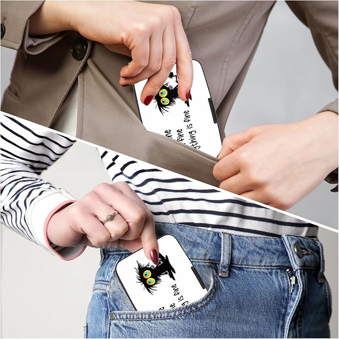 Card Holder Credit Cards Holder for Women RFID wallet women Business Card Holder Wallet Mini Aluminum Card Wallet RFID Blocking Slim Metal Hard Card for Women, Black Cat - Image 6
