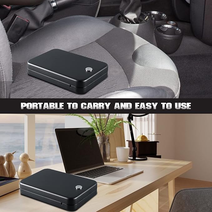 Car Gun Safe for Pistols Small Handgun Lock Box with Key Lock Portable Travel Pistol Safe for Car, Home, Travel (9.4" X 6.4" X 1.8") - Image 5