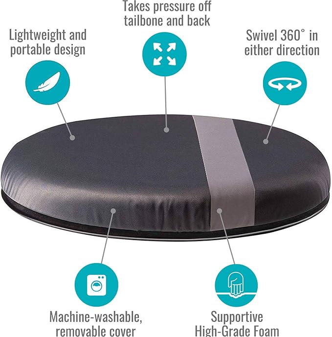 HealthSmart 360 Degree Swivel Seat Cushion, Chair Assist for Elderly, Swivel Seat Cushion for Car, Twisting Disc, Gray Stripe, 12.5 Inches in Diameter - Image 2