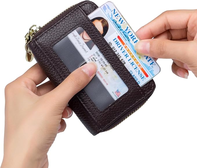 imeetu Rfid Credit Card Holder, Businese Card Case, Wallet for Women Men | Genuine Leather Card Wallet with id Window, Keychain & Double Zipper, Water-resistan Small Wallet with Gift Box, Daily Travel - Image 3