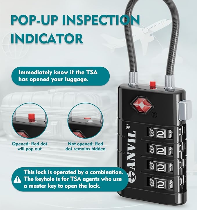 ANVIL TSA Approved Luggage Locks with Search Alert Indicator, 4-Digit Combination Suitcase Lock, Advanced TSA008 Core Heavy Duty Anti-Theft Travel Lock for Double Zippers, Backpacks - Image 3