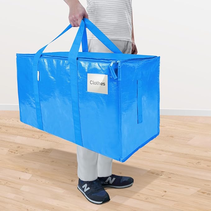 TICONN 2 Pack Extra Large Moving Bags Heavy Duty with Zippers & Carrying Handles, Durable Storage Bags Moving Boxes for Closet Organizers and Storage (2 Pack, Sky Blue) - Image 2