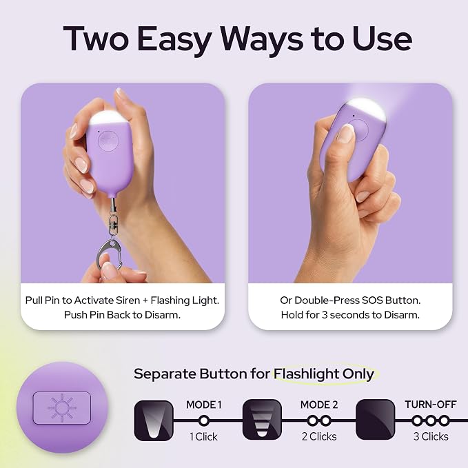 Weten Rechargeable Personal Alarm Keychain - 130dB Siren & LED Light - Stylish Personal Safety Alert for Women to Carry - Panic Button Alarm for Security - Rape Whistle for Self Defense (Purple) | LED Light, Stylish Safety Alert for Women to Carry, Pan... - Image 3